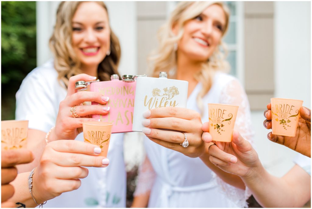 Bride toasting with wifey flask