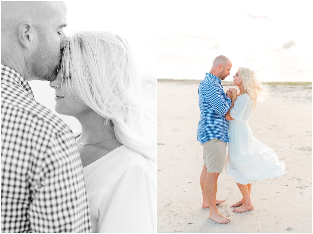 Wilmington Engagement Session couple kissing on beach