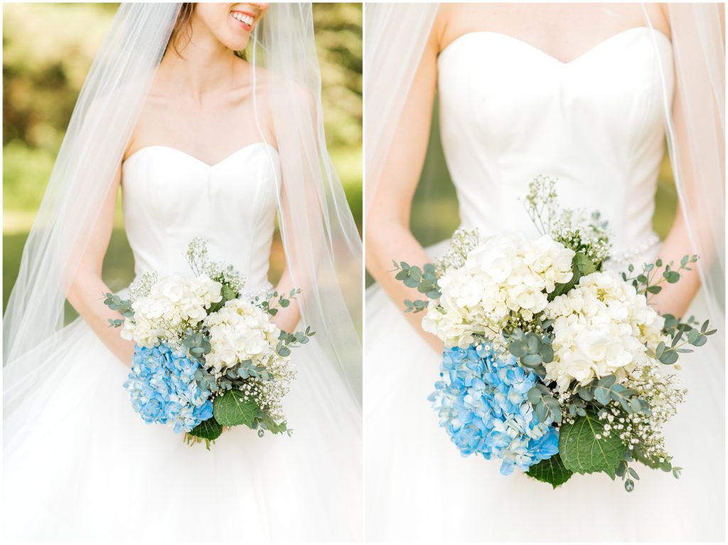 bridal portraits with hydrangea bouquet Chapel Hill North Carolina