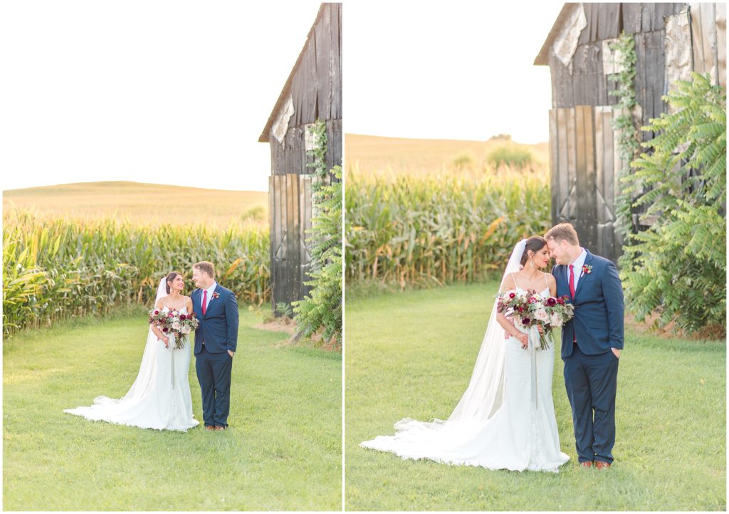 Bride and Groom sunset portraits the ruby cora clarksville tn tobacco barn