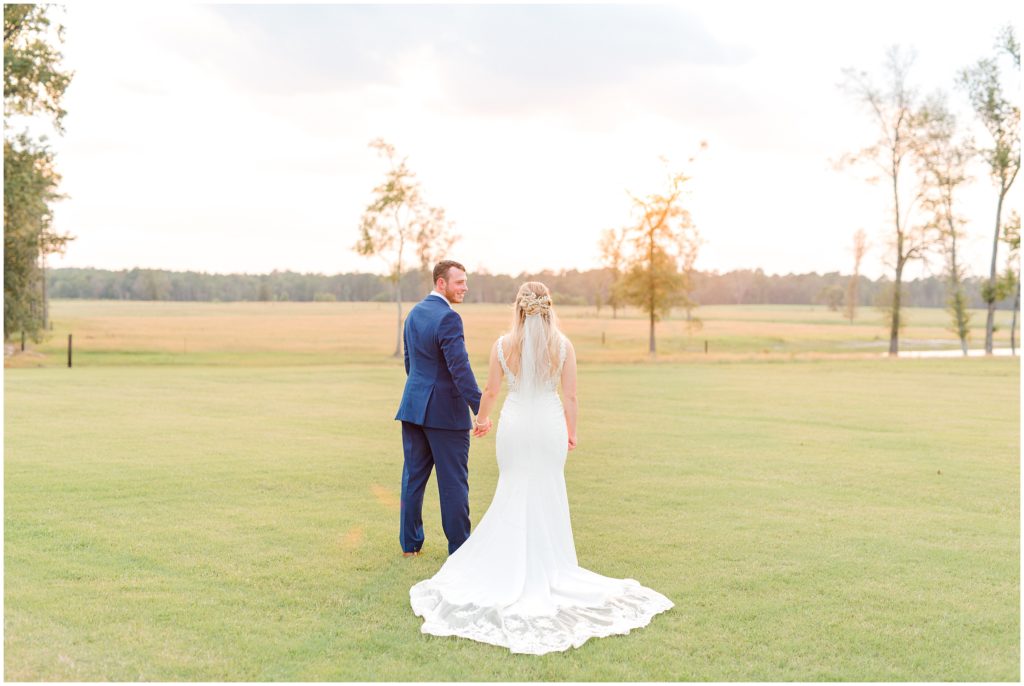 Bride and groom sunset wedding outdoor portraits | Carolina Barn, Spring Lake NC | by Kaitlyn Blake Photography
