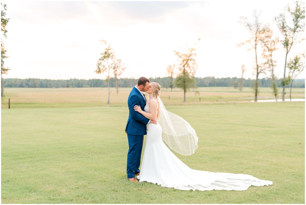 Bride and groom sunset wedding outdoor portraits | Carolina Barn, Spring Lake NC | by Kaitlyn Blake Photography