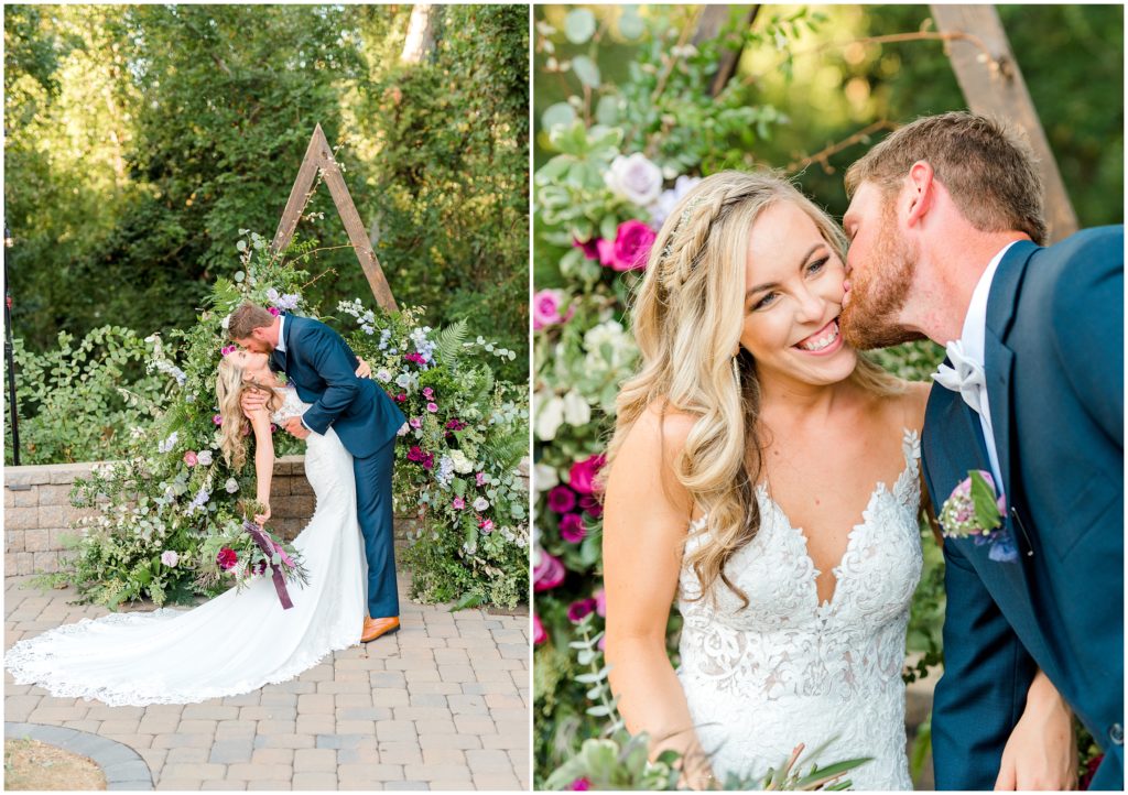 Bride and Groom Portraits In front of Triangle arch | Ritchie Hill | by Kaitlyn Blake Photography | Fall Purple Wedding 