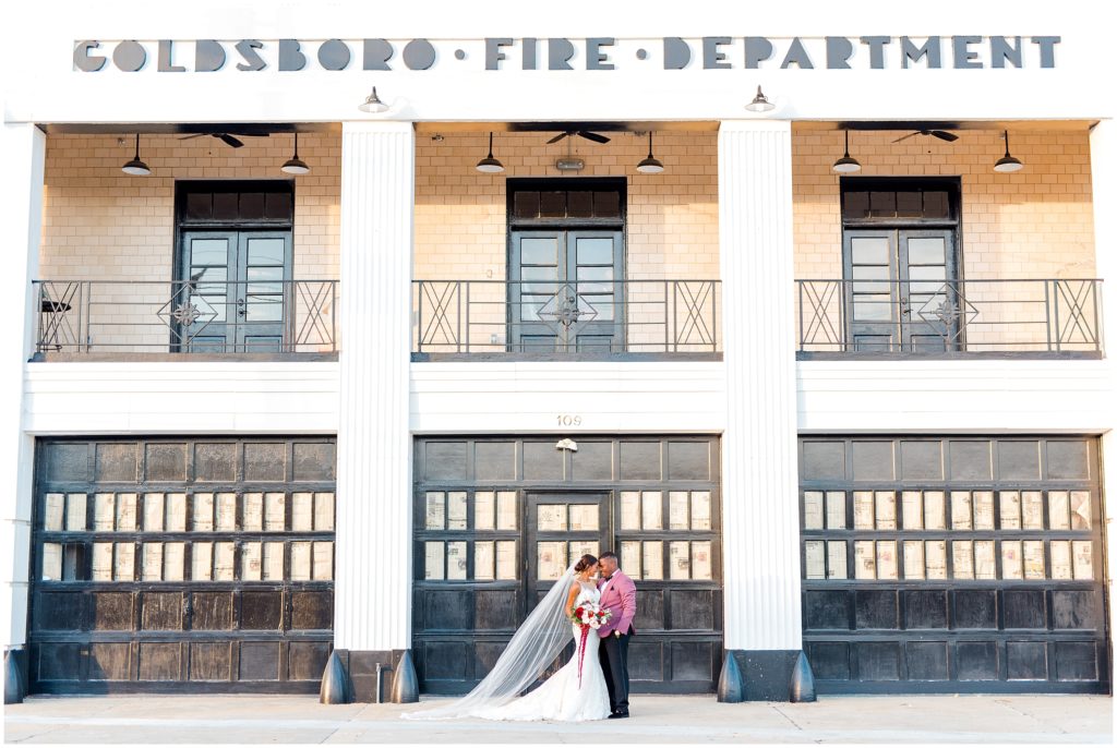 Bride and Groom Portraits Venue Shot | The Firehouse Goldsboro Wedding | by Kaitlyn Blake Photography | Fall Elegant Wedding 