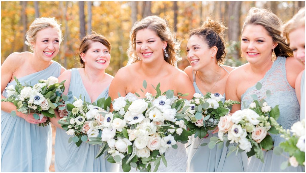 Bride and Bridesmaid Details Light Blue | The Barn of Chapel Hill | by Kaitlyn Blake Photography | Fall Elegant Wedding