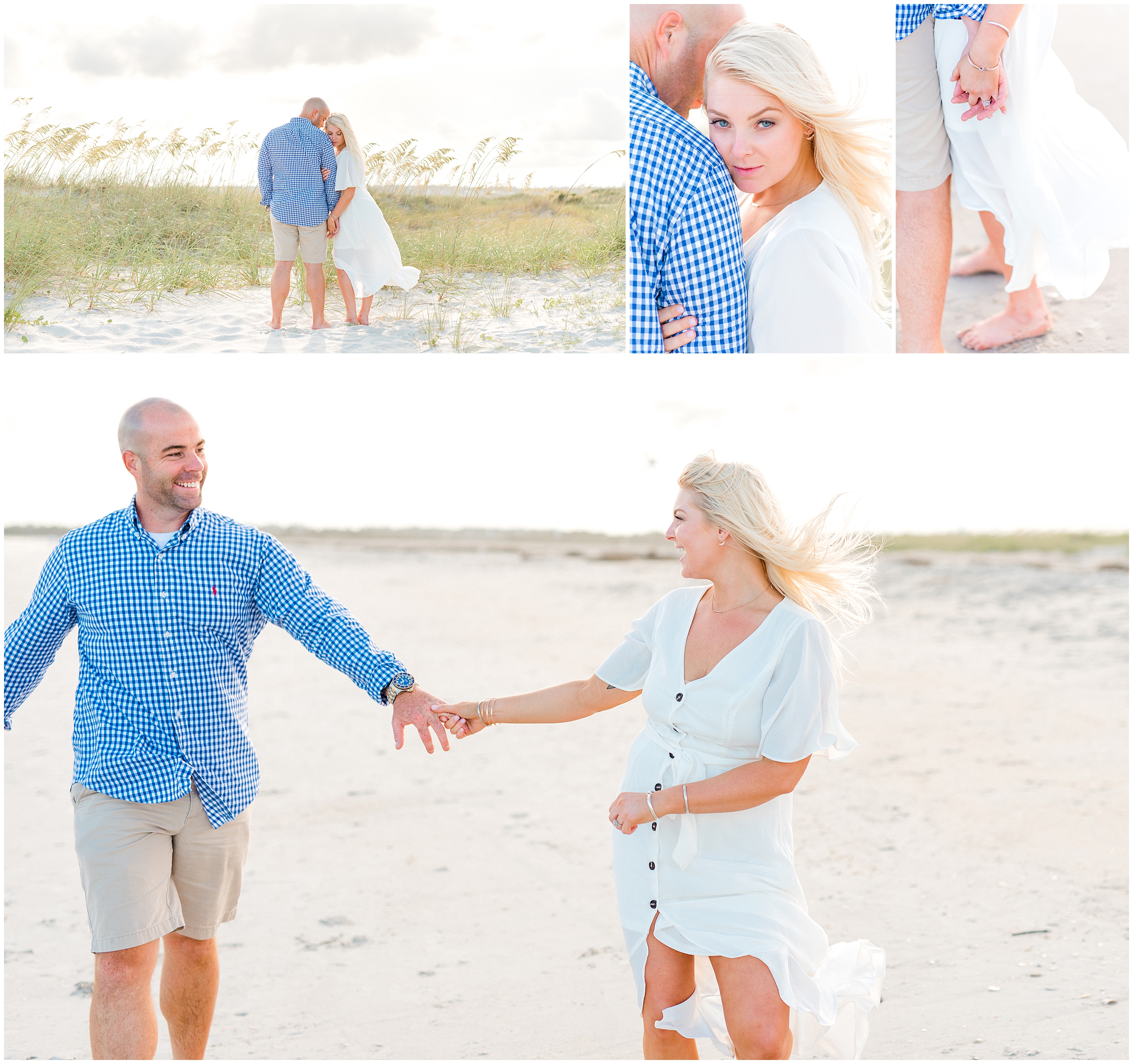 Wilmington Engagement Session couple snuggling on beach collage